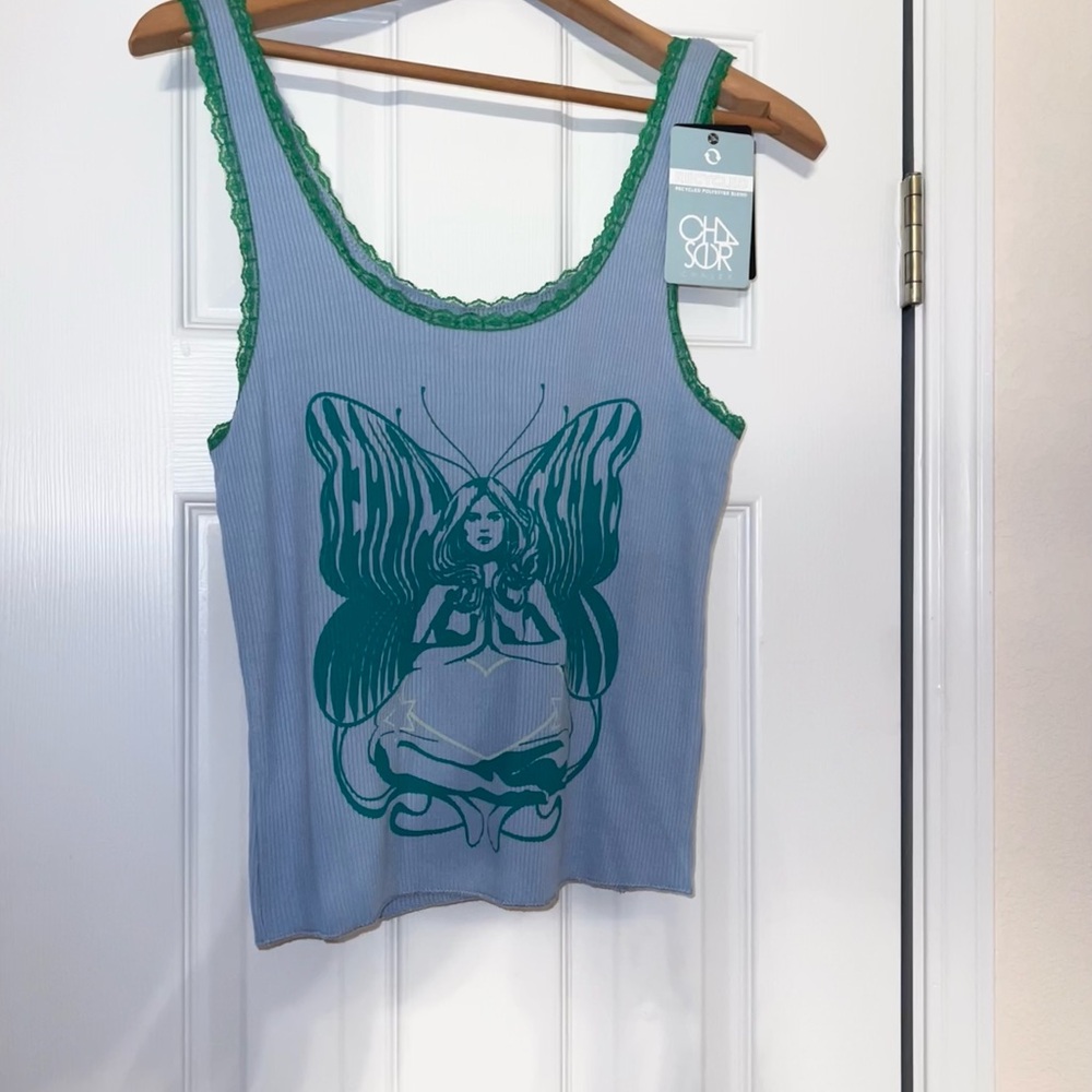 Chaser Blue and Green Graphic Tank Top